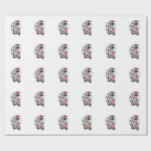 Papel De Presente Vaca de Natal Andando de Scooter Rosa Vetor Vintag