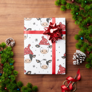 Papel De Presente Vaca de Natal Papai Noel Fofa Vermelha Preta e Bra
