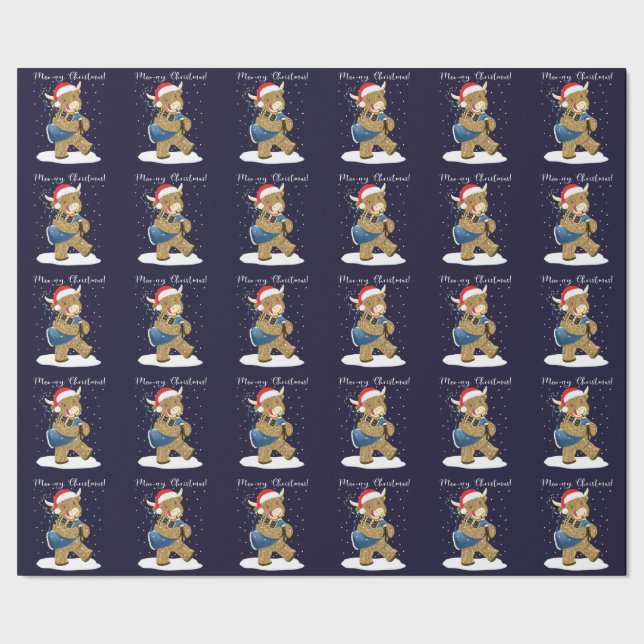 Papel De Presente Vaca do Land da Escócia brinca de natal (Barra)