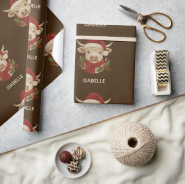 Papel De Presente Vaca do planalto russo com Santa Hat
