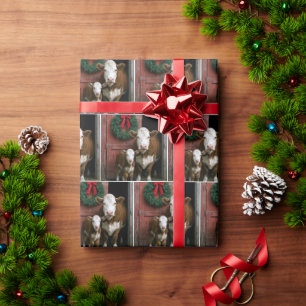 Papel De Presente Vaca e Bezerro Hereford no Natal