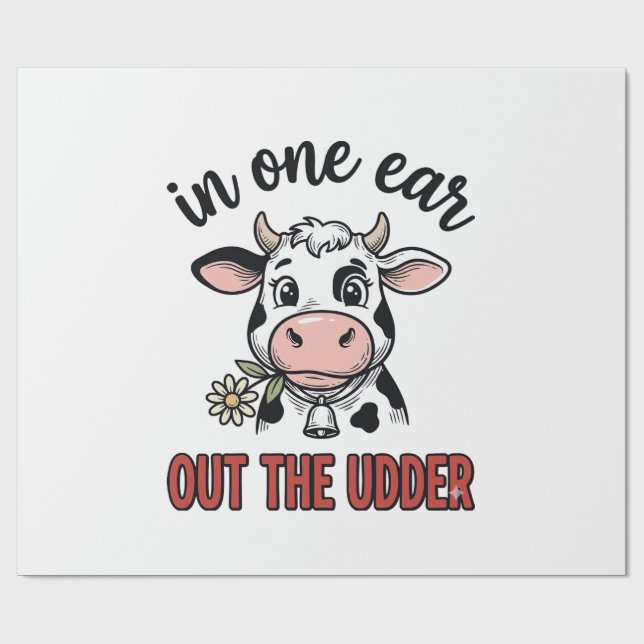Papel De Presente Vaca Engraçada Com Uma Orelha Para Fora Da Camiset (Aberto)