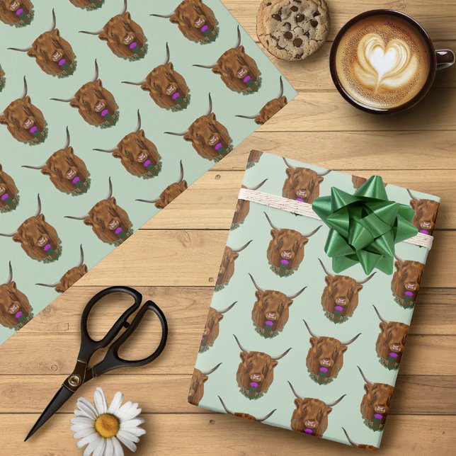 Papel De Presente Vaca Escocesa das Terras Altas Roxa Cardo Celta (Criador carregado)