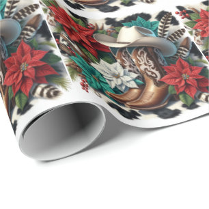 Papel De Presente Vaca Floral do Cowboy Ocidental Esconde o Natal