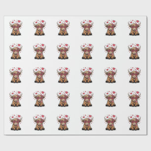 Papel De Presente Vaca Fofa das Terras Altas com Óculos de Coração d