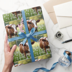Papel De Presente Vaca Guernsey em Campo de Margaridas