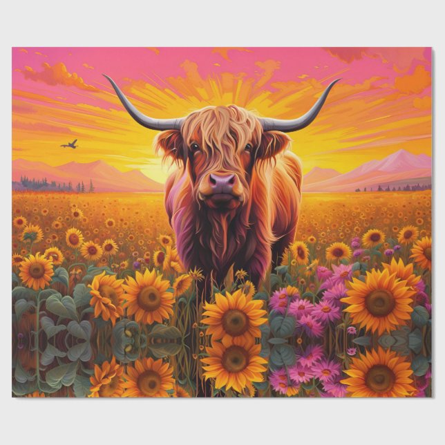 Papel De Presente Vaca Highland no Sunflower, Sunrise (Aberto)