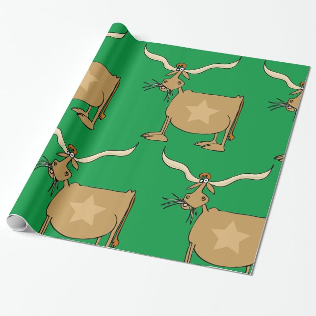 Papel De Presente Vaca Longhorn do Texas com Estrela (Desenrolado)