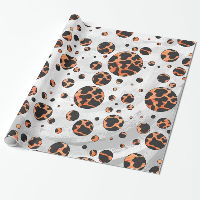 Papel De Presente Vaca Preto e Laranja Estampa de Bolinhas (Desenrolado)