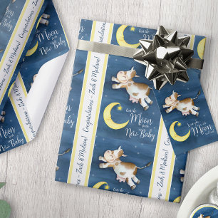 Papel De Presente Vaca saltando lua nova bebê personalizado