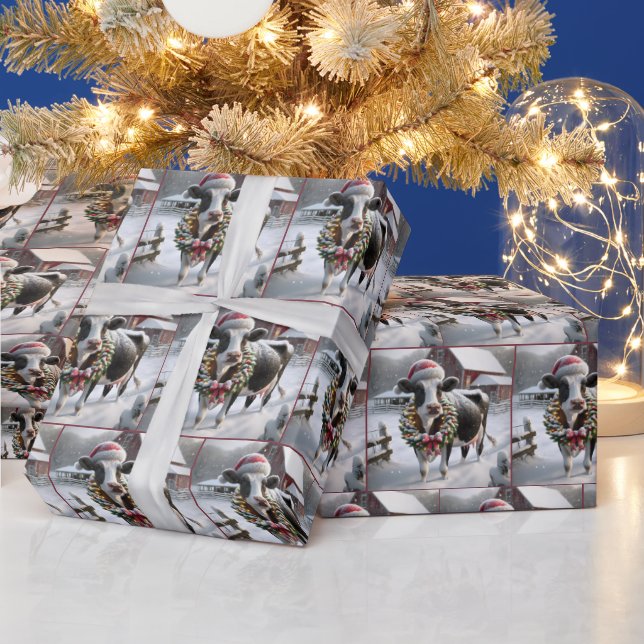 Papel De Presente Vaca Vestindo a coroa de Natal (Feriados)