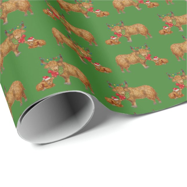 Papel De Presente Vacas das Terras Altas de Férias (Ponta do rolo)
