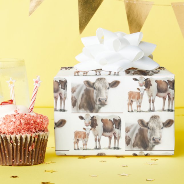 Papel De Presente Vacas e Calças de Aquarela (Festa de aniversário)