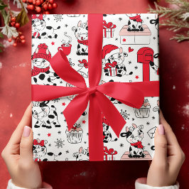 Papel De Presente Vacas Feriadas de Natal Bonitas Oferecem Padrão Mo