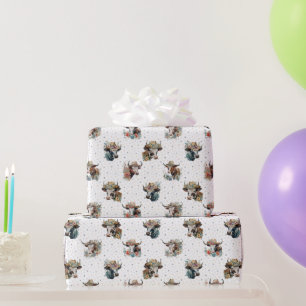 Papel De Presente Vacas Florais Fofas e Divertidas Usando Chapéus Pa