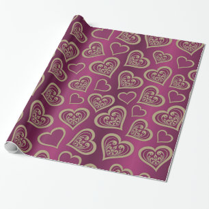 Papel De Presente Valentine Day Purple n Brown Hearts