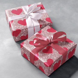 Papel De Presente Valentine Pink Glitter & Hearts Wrapping Paper 