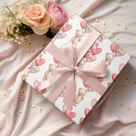 Papel De Presente Valentine's Day Cute Teddy Bear Wrapping Paper 