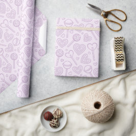 Papel De Presente Valentines Day Hearts Candy Lollipop Preppy Lilac