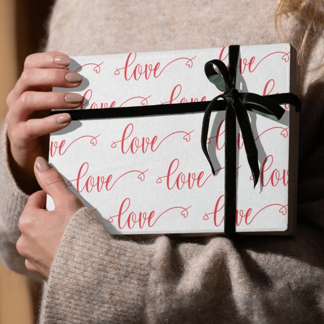 Papel De Presente Valentine's Day Modern Love Heart Script Pattern (Criador carregado)