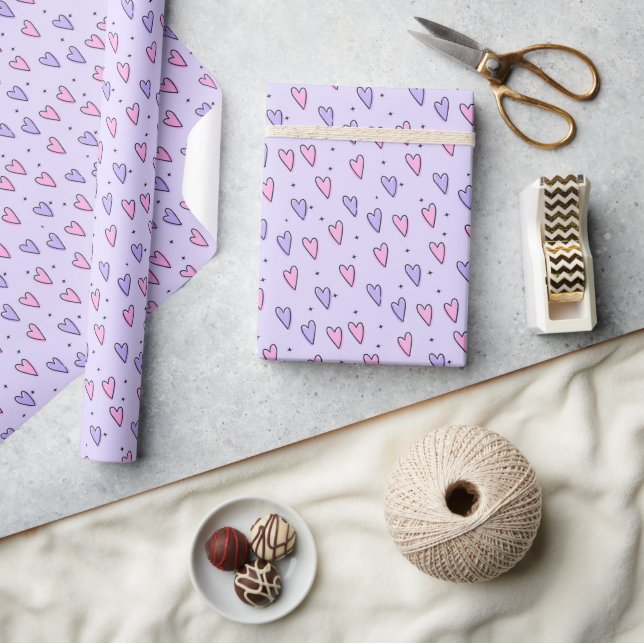 Papel De Presente Valentine's Day Wrapping Paper Pink & PurpleHearts (Artesanato)