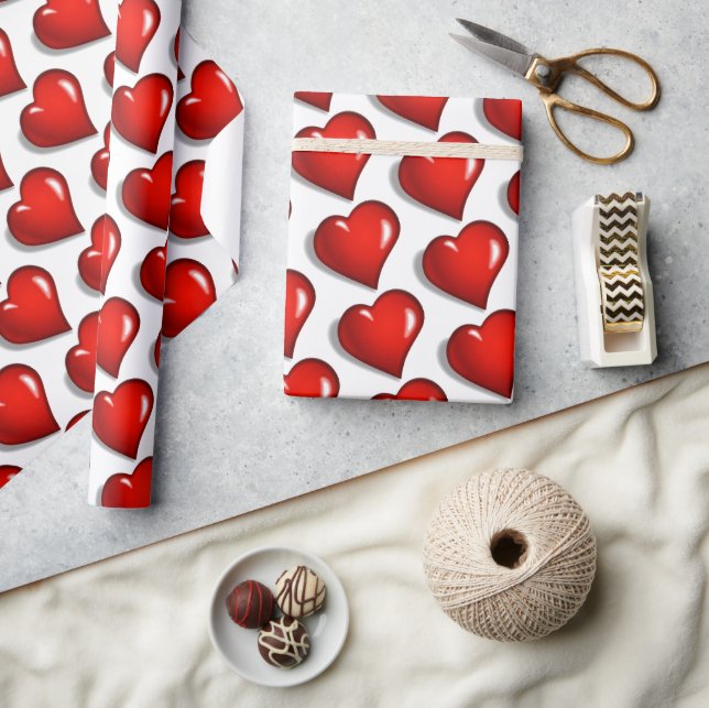 Papel De Presente Valentine's Day Wrapping Paper Red Hearts (Artesanato)