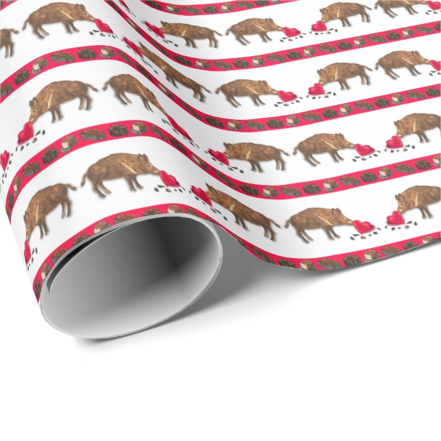Papel De Presente Valentine's Wild Boars (Ponta do rolo)