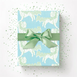 Papel De Presente Valsa do Cão Foo em Verde e Água