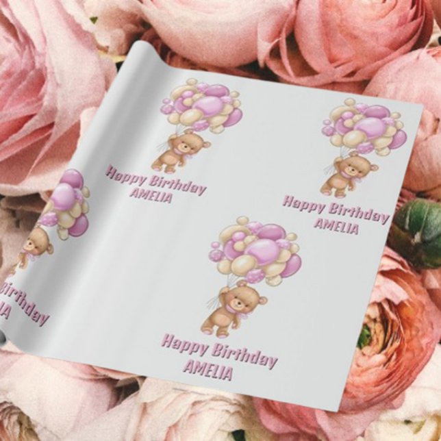 Papel De Presente Vamos celebra a garota de aniversário (Transform your gifts into joyful masterpieces with our modern teddy bear wrapping paper! )