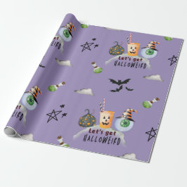 Papel De Presente Vamos Pega o Hallo estranho do Halloween Roxo