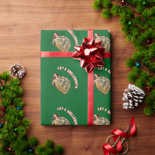 Papel De Presente Vamos Shellebrar Natal Tartaruga Usando Papai Noel