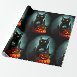 Papel De Presente Vampiro Gato e Mágico Pumpkin Halloween Surreal