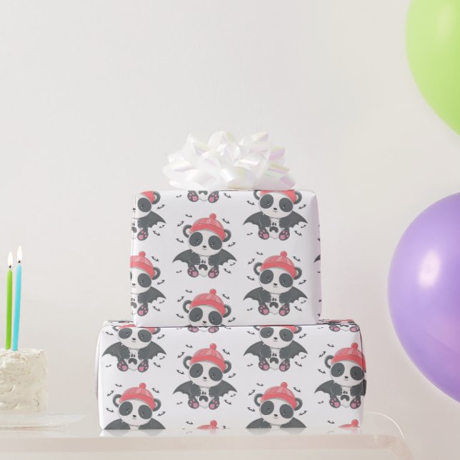 Papel De Presente Vampiro Panda Bonito Morcegos Fantasma Branco Hall (Presentes para festas)