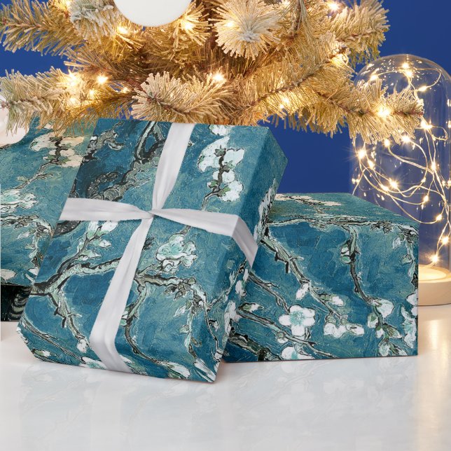 Papel De Presente Van Gogh Almond Blossoms Dark Teal (Feriados)