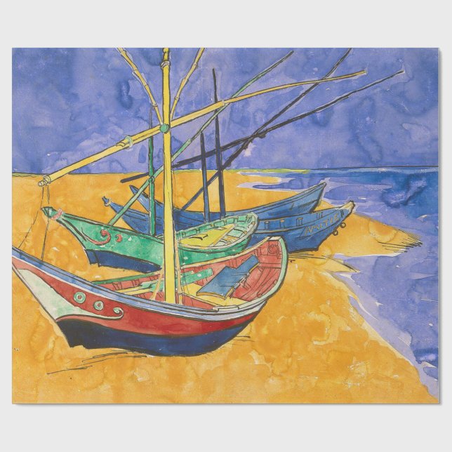 Papel De Presente Van Gogh Boats Impressionism Beach (Aberto)