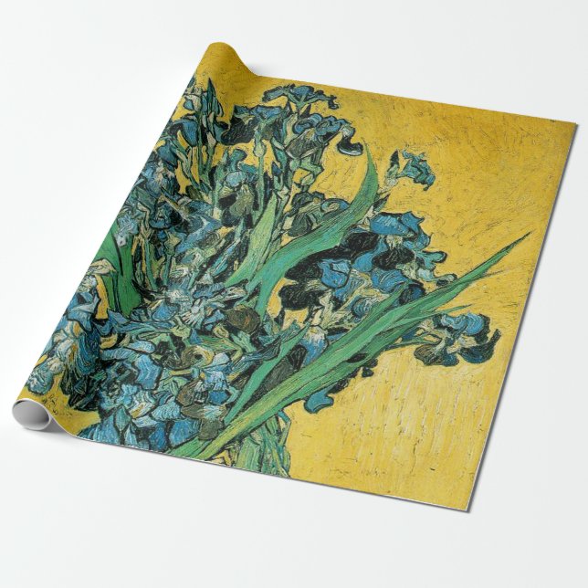 Papel De Presente Van Gogh Irises Vase Yellow Floral Painting (Desenrolado)