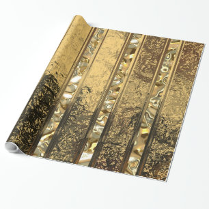 Papel De Presente Vanderush Elegante Dourado Striped IV