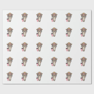 Papel De Presente Vaqueira Antiga Cavalo Com Flores e Bebida Rosa