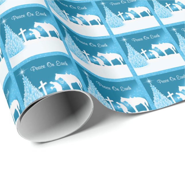 Papel De Presente Vaqueiro de Natal Ocidental Rezando Paz na Terra S (Ponta do rolo)