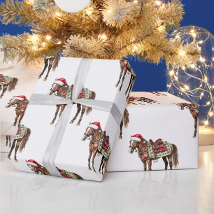 Papel De Presente Vaqueiro Vaqueira Cavalo Vermelho Natal Ocidental