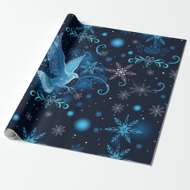 Papel De Presente Vara Azul e Flocos de Neve Flecha de Natal (Desenrolado)