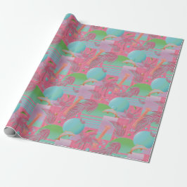 Papel De Presente Varanda-Vaporwave-Rosa, Sunset e Palm-Trees