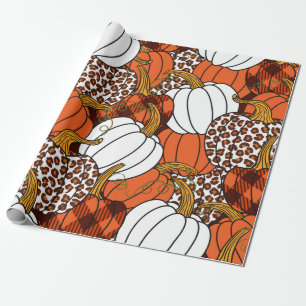 Papel De Presente Várias abóboras. Leopardo, laranja, branco e bufo