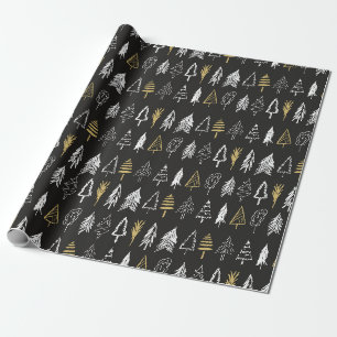 Papel De Presente Variedade da árvore de Natal - Preto, Branco e Do