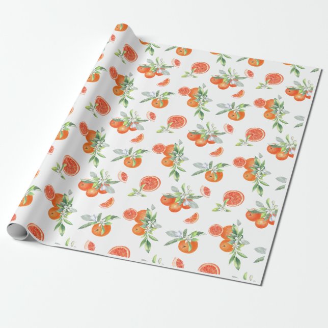 Papel De Presente Variedades de Citros, Folhas e Flores (Desenrolado)