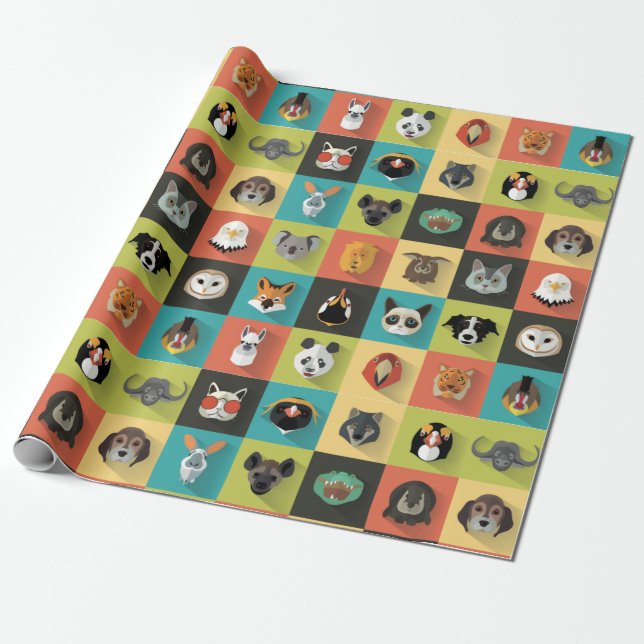 Papel De Presente Vários Animais Decorativos (Desenrolado)