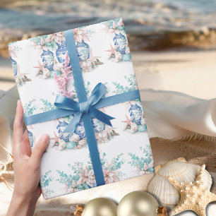 Papel De Presente Vases de Chinoiserie com Eucalyptus e Poinsettias