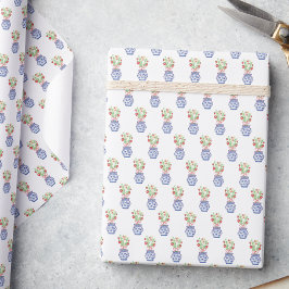 Papel De Presente Vases de Chinoiserie de Morangos Vermelhos