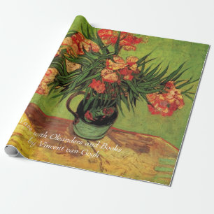 Papel De Presente Vaso com Oleandros e Livros de Van Gogh. Vintage