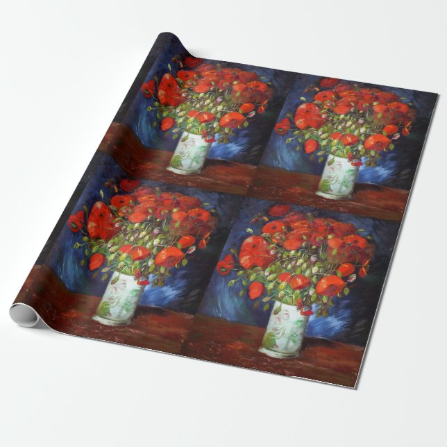 Papel De Presente Vaso com Papoulas Vermelhas de Vincent Van Gogh Ar (Desenrolado)